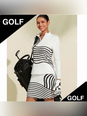 NWT 2 Piece Stylish Sun Protection UPF50 Pullover & Skirt Black and White